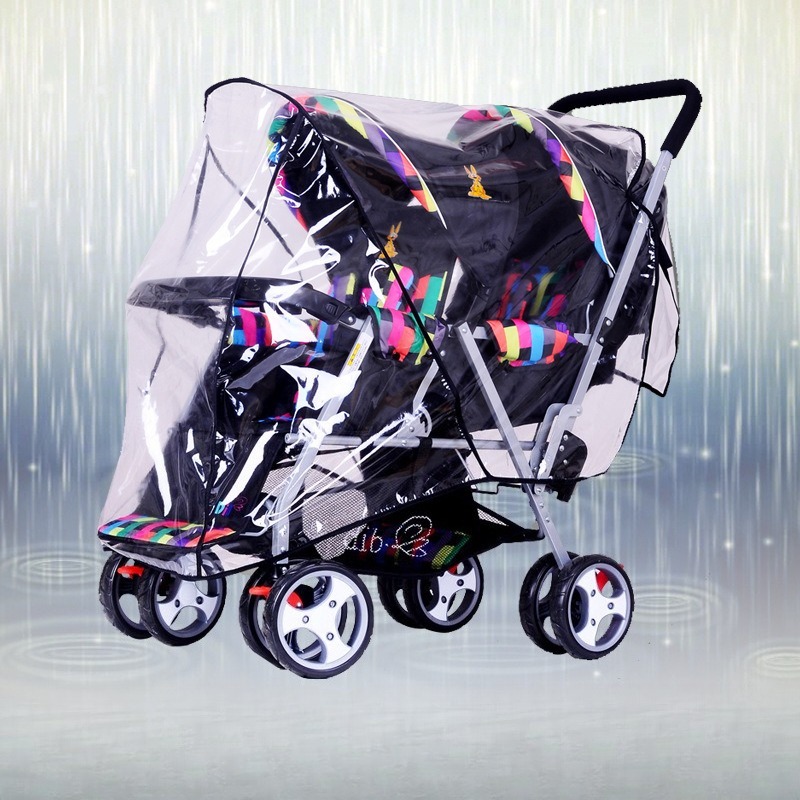 Stroller Rain Cover - Pokrowiec przeciwdeszczowy na wózek bliźniaczy, wiatroodporny,